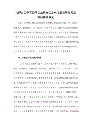 大理州关于贯彻落实加快光伏发电发展若干政策措施的实施意见.docx