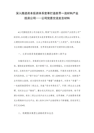 深入推进资本投资体系变革 打造世界一流材料产业投资公司——公司党委交流发言材料.docx