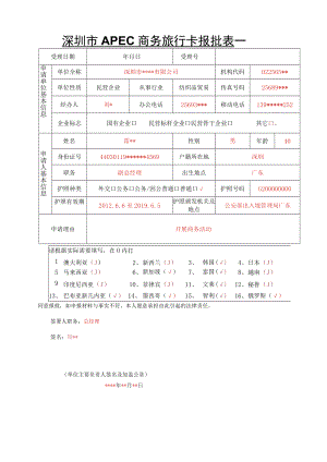 深圳市APEC商务旅行卡报批表.docx