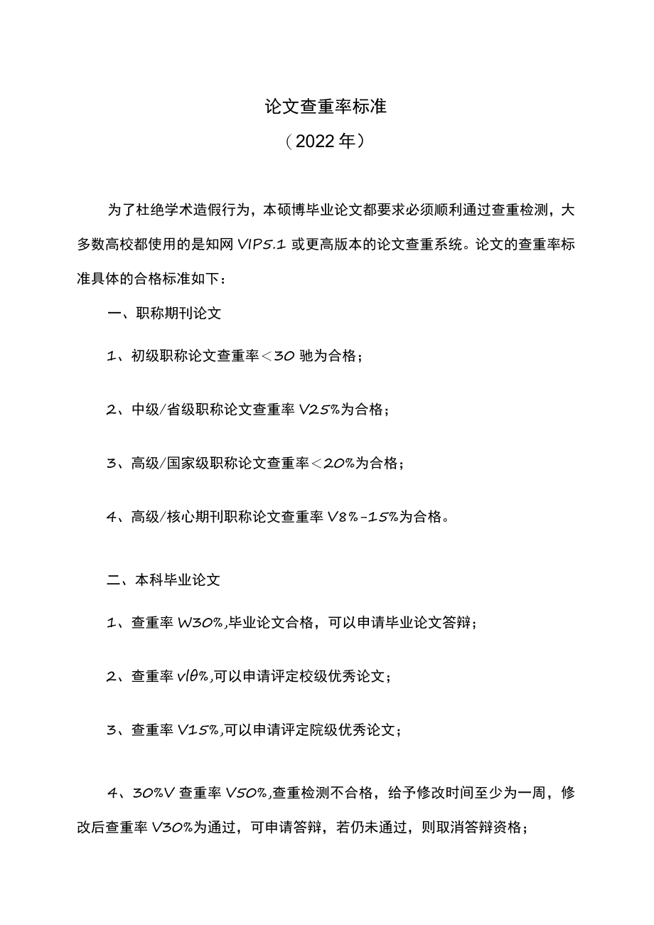 论文查重率标准(2022年).docx_第1页