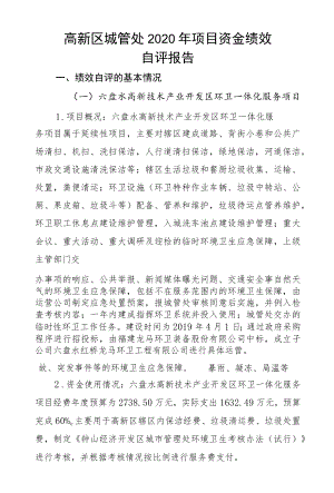 高新区城管处2020年项目资金绩效自评报告.docx