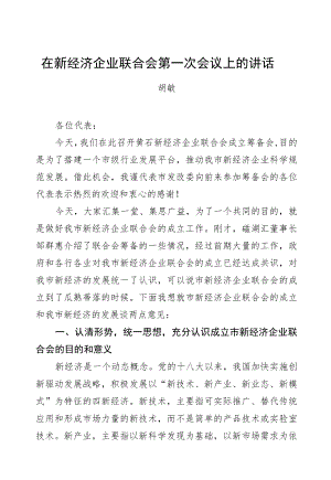 胡敏：在新经济企业联合会第一次会议上的讲话.docx