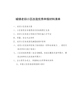 城镇老旧小区改造优秀申报材料清单、省级示范小区申报表、评分表.docx