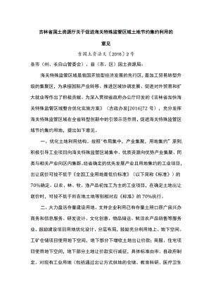 吉林省国土资源厅关于促进海关特殊监管区域土地节约集约利用的意见.docx