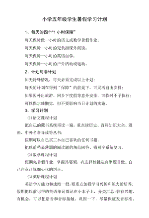 小学五年级学生暑假学习计划.docx