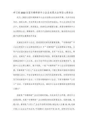 学习给2022全国专精特新中小企业发展大会贺信心得体会.docx