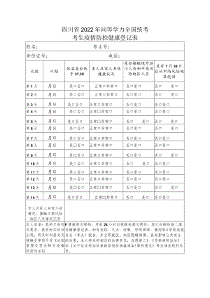 四川省2022年同等学力申请硕士学位全国统考考生疫情防控健康登记表.docx