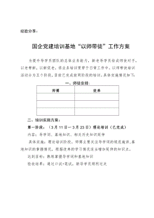国企党建培训“以师带徒”工作方案 工作总结.docx