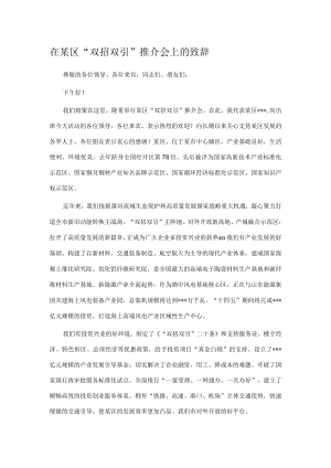 在某区“双招双引”推介会上的致辞.docx