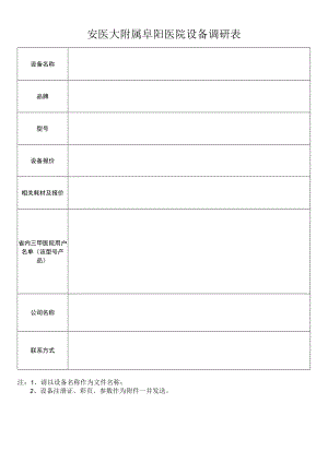 安医大附属阜阳医院设备调研表.docx
