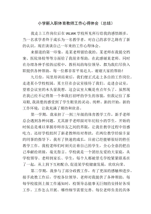 小学新入职体育教师工作心得体会（总结）.docx