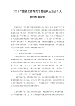 2022年11月狠抓工作落实专题组织生活会对照工作不落实的“六种表现”个人对照检查材料（2篇范文）.docx
