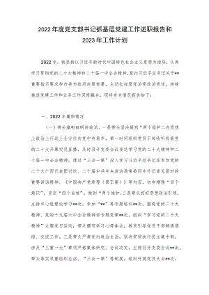 2022年度党支部书记抓基层党建工作述职报告和2023年工作计划.docx