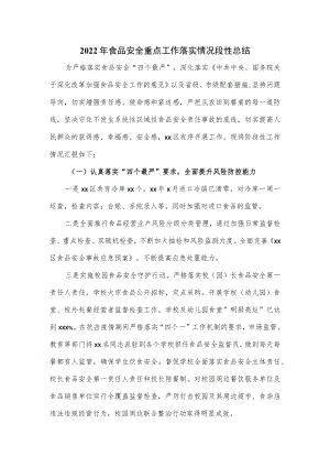 2022年食品安全重点工作落实情况段性总结.docx