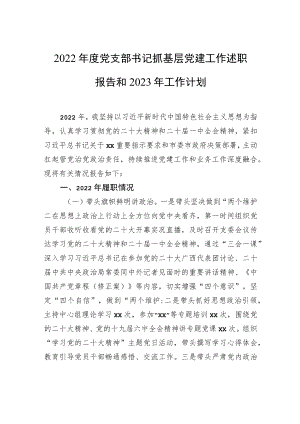 2022年度党支部书记抓基层党建工作述职报告和2023年工作计划.docx