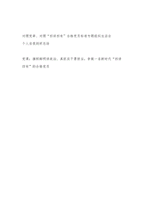 2022对照党章、对照“四讲四有”合格党员标准专题组织生活会个人自我剖析总结和争做“四讲四有”的合格党员党课讲稿.docx