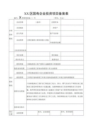 XX区国有企业投资项目备案表.docx