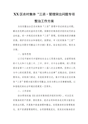 XX区农村集体“三资”管理突出问题专项整治工作方案.docx