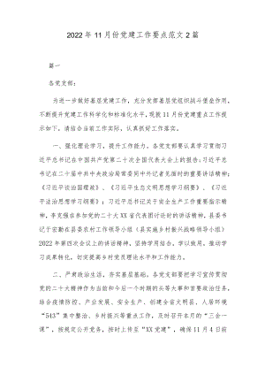 2022年11月份党建工作要点范文2篇.docx