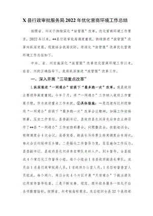 X县行政审批服务局2022年优化营商环境工作总结.docx