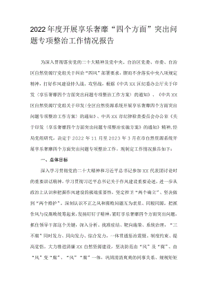 2022年度开展享乐奢靡“四个方面”突出问题专项整治工作情况报告.docx