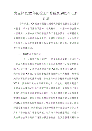 党支部2022年纪检工作总结及2023年工作计划.docx