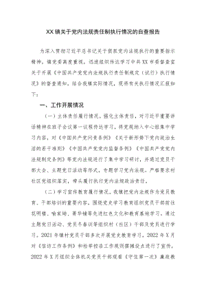 XX镇关于党内法规责任制执行情况的自查报告.docx