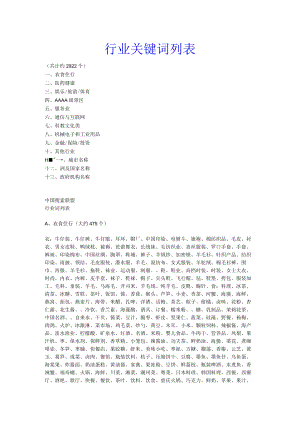 中国行业关键词列表大全.docx