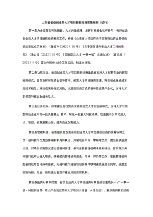 《山东省省级创业类人才项目股权投资实施细则（试行）》全文及解读.docx