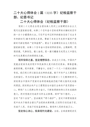 20D心得体会2篇（纪检监察干部、纪委书记.docx