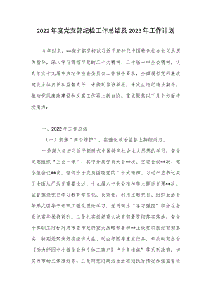 2022年度党支部纪检工作总结及2023年工作计划.docx