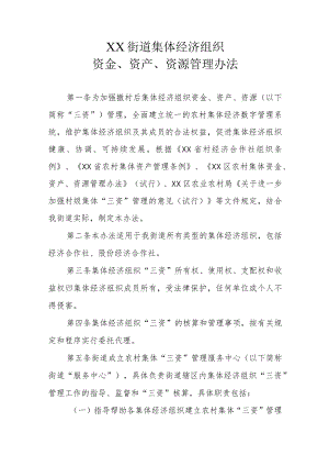 XX街道集体经济组织资金、资产、资源管理办法.docx