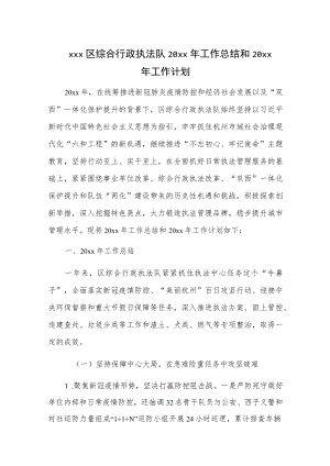 xxx区综合行政执法队20xx年工作总结和20xx年工作计划.docx