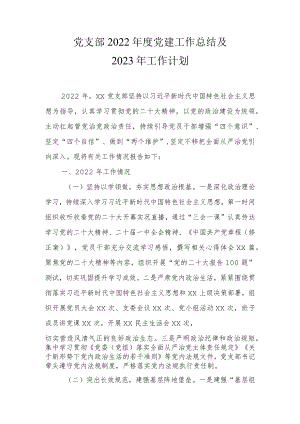 党支部2022年度党建工作总结及2023年工作计划.docx