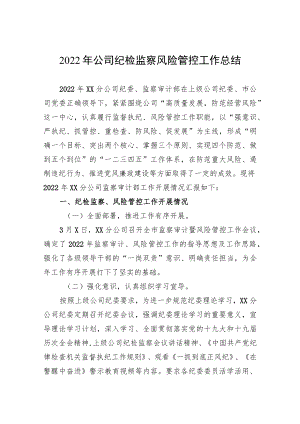 2022年公司纪检监察风险管控工作总结.docx