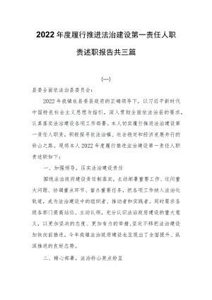 2022年度履行推进法治建设第一责任人职责述职报告共三篇.docx
