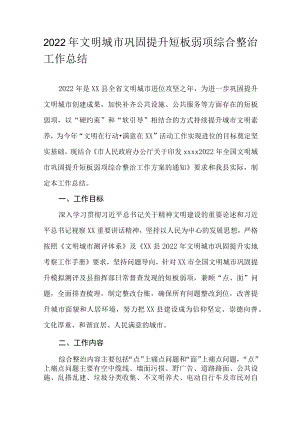 2022年文明城市巩固提升短板弱项综合整治工作总结.docx