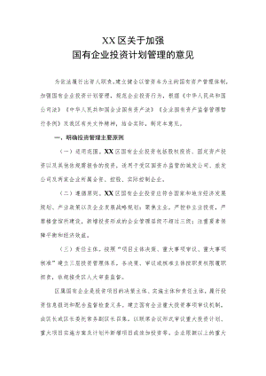 XX区关于加强国有企业投资计划管理的意见.docx