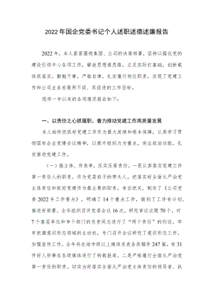 2022年度国企党委书记个人述职述德述廉报告.docx