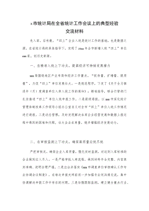x市统计局在全省统计工作会议上的典型经验交流材料.docx