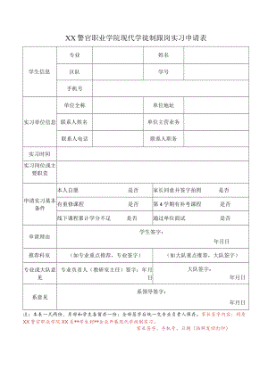 XX警官职业学院现代学徒制跟岗实习申请表.docx