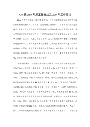 xxx镇20xx年度工作总结及20xx年工作要点.docx