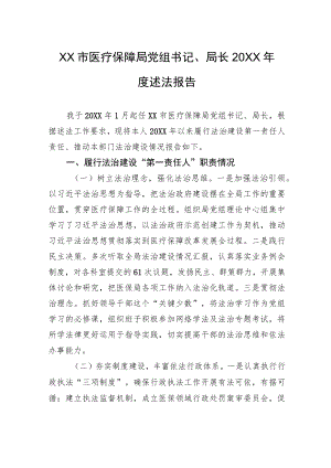 XX市医疗保障局党组书记、局长20XX年度述法报告（20220427）.docx