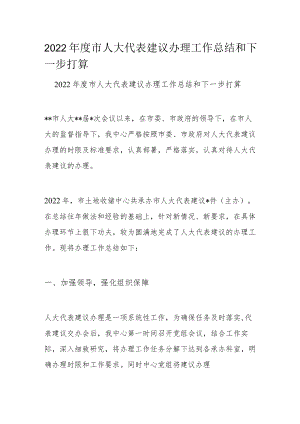 2022年度市人大代表建议办理工作总结和下一步打算.docx