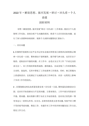 2022年“解放思想、振兴发展”研讨“回头看”个人查摆剖析材料.docx