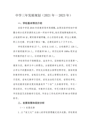 中学三年发展规划（2021年—2023年）.docx
