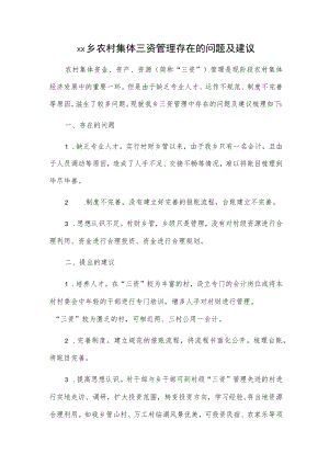 xx乡农村集体三资管理存在的问题及建议.docx