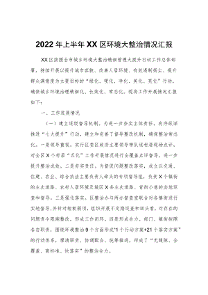 2022年上半年XX区环境大整治情况汇报.docx