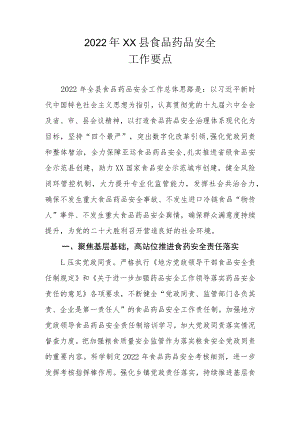2022年XX县食品药品安全工作要点.docx