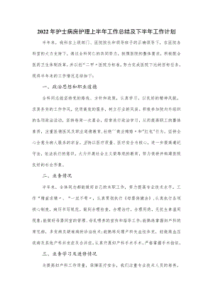 2022年护士病房护理上半年工作总结及下半年工作计划.docx